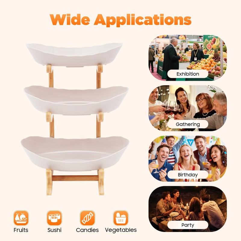 Gbonklong 3 Tier Fruit Bowl Basket, Plastic Oval Bowl Set