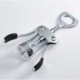 QONYFONE Wine Opener–Premium Zinc Alloy Wing Corkscrew, Heavy Duty Manual Multifunctional Bottle Opener for Kitchen, Restaurant, Bar and Waiters, Silver