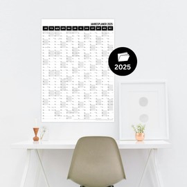 heaven+paper Year Planner 2025 A1 Wall Calendar 2025 Large (+ 80 x 60 cm) Folded Vertical Calendar 2025 Wall Planner with Holidays, Calendar Weeks Germany (Black, A1/Portrait)