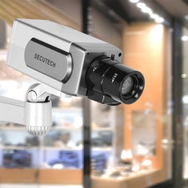 Retoo Swivelling Dummy Camera for Outdoor and Indoor Use, Wireless Camera with Flashing LED, Weatherproof Security Camera, Fake Camera for Home and Office, Surveillance Dummy Camera, 15.5 x 7 x 22.2