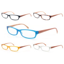 5 Pack Reading Glasses Women Men,Wood-Look Square Readers Spring Hinges 5 Pouch