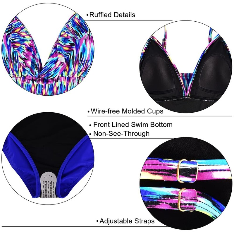 Hilor Women's Tankini Swimsuits Shirred Tummy Control Swimwear Ruffled V
