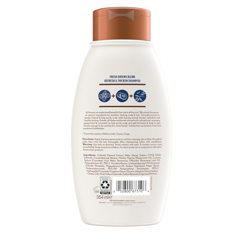 Aveeno, Fresh Greens Blend Sulfate-Free Shampoo with Rosemary, Peppermint &