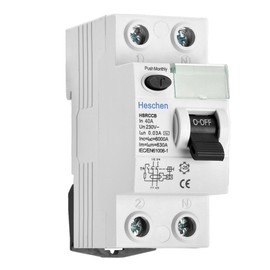 Heschen RCCB Residual Current Circuit Breaker, HSRCCB-40A, 2P 40A 30mA 6kA 220VAC, For Against Electrical Shock By Direct or Indirect Contact