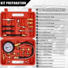 0-140PSI Fuel Injector Injection Pump Pressure Tester, Fuel Pressure Tester Kit, Universal Fuel Pump Pressure Tester Gasoline Car Truck Motorcycle Diagnostic Tool