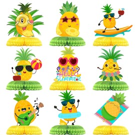 9 PCS Pineapple Honeycomb Centerpieces Summer Luau Pool Beach Hawaii Pineapple Party Supplies 3D Double Side Tropical Fruit Honeycomb Centerpieces for Baby Shower Hawaii Birthday Party Supplies