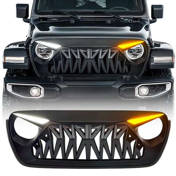 Allinoneparts Front Shark Grille Compatible with 2018-2025 Jeep Wrangler JL