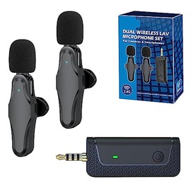 Synergy Digital External Microphone, Compatible with Sony DCR-PC110 Camcorder External Microphone 2.4GHz Dual Wireless Lavalier Microphone Set for Cameras