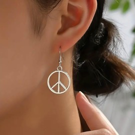 Vacaonio Boho Peace Circle Earrings Silver Peace Sign Earrings Peaces Sign Dangle Earrings Love Peace Drop Earrings Jewelry for Women