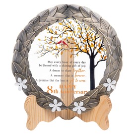8th Anniversary Wedding Gifts Crystal Plate with Bronze Leaf Wreath - 8th Anniversary Wedding Gifts for Parents Couple - 8th Wedding Anniversary Unique Gift Ideas - Cardinal Style