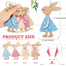 XULIN 4 Pcs Easter Wooden Bunny Hanging Ornaments - Rabbit Shape DIY Craft Accessory, Decorations Gift Wood Slices for Party Supplies, Home, Garden, Tree