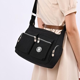 Women's Casual Multi Pocket Nylon Cross Body Shoulder Bag Messenger Bags Handbag Tote Purse (Black)