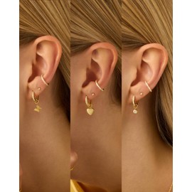 PAVOI Rhodium Plated Huggie Earrings and Charm Set for Women | Mix and Match Earring Pack with Butterfly & Heart Cubic Zirconia Charms