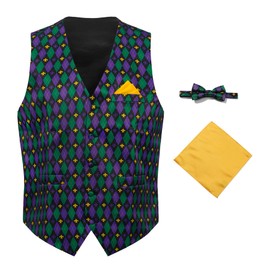 Regenboog Mardi Gras Vest Kit, Adult Male Costume Set with Bow Tie and Pocket Square, XX-Large, Wrinkle Resistant