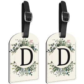 Zewurtuw 2 Pack Initial Letter Luggage Tag Monogram Tag PU Leather Monogrammed Suitcase Tags Cute Leaves Aesthetic Travel Bag Labels for Women Girls(Letter-D)