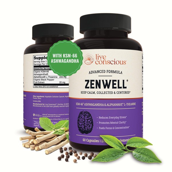 Live Conscious KSM-66 Ashwagandha Supplement w/L Theanine & AlphaWave -