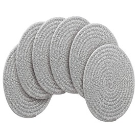 WENFOME 6 Pack Cotton Woven Placemats, 13.8 inches Round Plate Chargers Grey Thick Placemat Set Cotton Rope Braided Tablemats Rattan Tablemats Rustic Weave Placemats for Dining Table