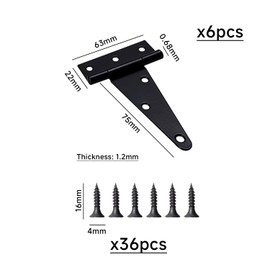 6 Door Hinges with 36 Screws, T-Shaped Hinges, Garden Door Hinges, Metal Outdoor Door Hinges, Heavy Door Hinges