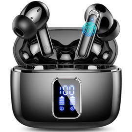 Wireless Earbuds, In Ear Buds Bluetooth 5.3 Headphones, Bluetooth Earbuds with 4 ENC Noise Cancelling Mic, 48H Playtime Stereo, LED Power Display, IP7 Waterproof Mini Wireless Earphones, Ink Black