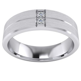 Heavy Sterling Silver 6mm Unisex Wedding Band Simulated Diamonds Ring Comfort Fit Grooved Brushed Bevelled Edges (P)