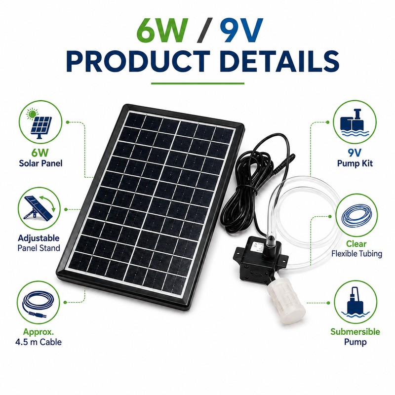 6W Solar Fountain & Pond Pump Kit, 9V Submersible Water