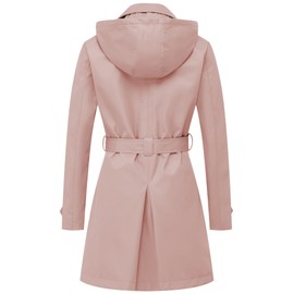 Chrisuno Women's Soft Shell Trench Coat Water Resistant with A Detachable Hood Plus Size Coats for Women Belt Double Breasted Waterproof Pink 3XL