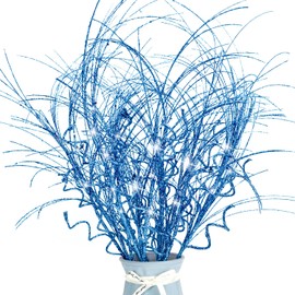 6 Pcs Christmas Glitter Ting Branches Stems Ornaments 21.6" Decorative Glittery Sticks Curly Twigs Picks for Christmas Tree Sprays Wreath Crafts Tree Topper Fillers Holiday Home Decor (6, Blue)