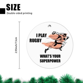 Double Sided Ceramic Ornament Xmas Tree Christmas Decor 3 inch，I Play Rugby What's Your Superpower