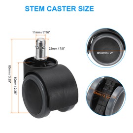 PATIKIL Office Chair Wheels 2 Inch, Replacement Desk Caster Wheels 7/16" x 7/8" Smooth Quite Rolling Stem Wheels 110 Lbs Per Wheel for Work Chair Gaming Chair, Gray