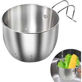 Stainless Steel Sink Food Catcher, Multifunctional Hanging Sink Strainer Colander Drain Basket for Filter Kitchen Waste and Wash Fruits or Vegetables (Silvery, One Size)