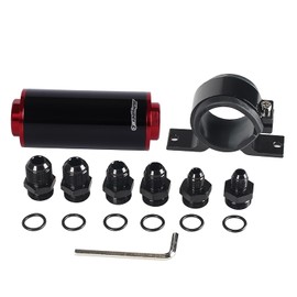 JGhyperX Inline Fuel Filter 100 Micron with 6AN 8AN 10AN Adapter&Bracket Clamp 50MM Universal (1004 Red)