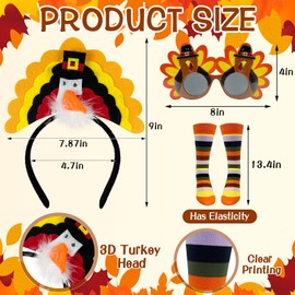 CIEOVO Thanksgiving Costume Set - Turkey Headband, Glasses, Tutu Skirt, Running Socks for Women's Cosplay & Party