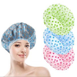iJiGui Shower Cap, 3 Pieces Elastic Shower Cap, Women's Reusable Plastic Shower Cap for Girls Women Shower Spa Salon Main Use (Blue, Green, Red)