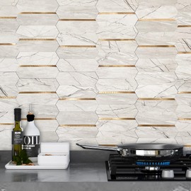 Betywal Peel and Stick Backsplash Tile for Kitchen and Bathroom - 5 Sheets Stick on Backsplash Long Hexagon Marble Look PVC Self Adhesive Mosaic Wall Tiles(Rust Grey)