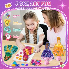 Vinkp Princesses Poke-Art Crafts Kit for Kids, Arts and Crafts for Kids Ages 4-8, Poke Kit with with 6 Princesses and 1 Star, Mess-Free for Girls & Boys, Craft Gift for Girls Ages 4, 5, 6, 7, 8+