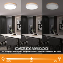 Yiisem Dimmable Wood LED Flush Mount Ceiling Light, 5CCT 2700K-6000K Modern Round Close to Ceiling Lighting Fixtures, Minimalist White Ceiling Lamp for Bedroom, Kitchen, Hallway, Laundry Room