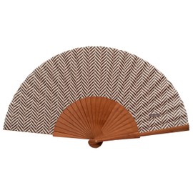 Tusitala Barcelona Wooden and Cotton Fan - 100% Artisan and Spanish - Includes Natural Jute Cover - Handmade Fashion Accessory - Fabrics Collection, Dowel, 23cm
