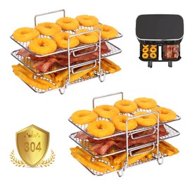 YQL 2PCS Air Fryer Racks for Ninja AF400UK/SL400UK AF500UK/Tower Dual air Fryer, 304 Stainless Steel Air Fryer Accessories Air Fryer Shelf Accessories for Salter,EMtronics Dual Air Fryer