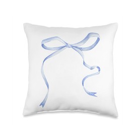 Cute Coquette Blue Bow Aesthetic Girl Women Pattern Decor Throw Pillow