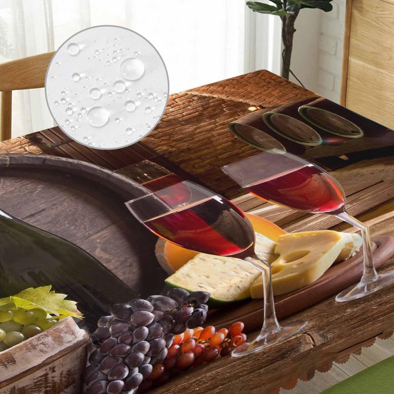 Beabes Table Cloth Wine, Wine Bottle Glasses Grapes Wooden Farmhouse