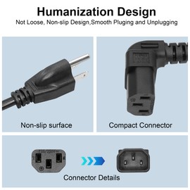 Coiled AC Power Cord YACSEJAO 18 AWG 3 Prong NEMA 5-15P to IEC320C13 10A 125V Extension Cable for Computers, TVs, Monitors,Printer & More (Down Angle)