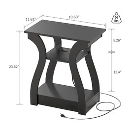 FROMJBEST Black End Table Set of 2 with Charging Station, Side Table with USB Ports and Outlets, Black Nightstand, 3 Tier End Table with Storage Shelf for Living Room, Bedroom