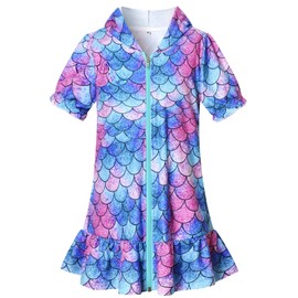 CHILDRENSTAR Bata de playa con capucha y cierre para niñas, Sirena 798, 4-5T