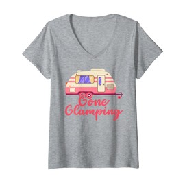 Womens Gone Glamping Nature Camping Trip Campfire Glamper V-Neck T-Shirt