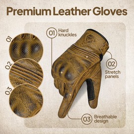 SAGA SPORTS Ultimate Motorcycle Gloves for Men & Women Touchscreen Compatible Riding Gloves with Premium Leather, Touch Screen and Palm Pad Protection (Brown, Medium)