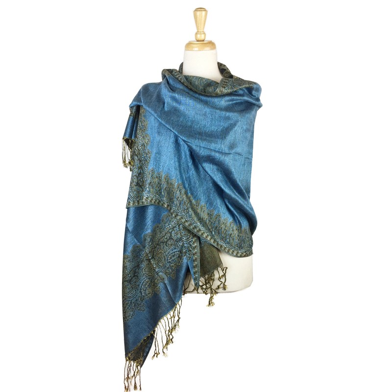 Paskmlna Chal de pashmina de doble capa reversible con patrón