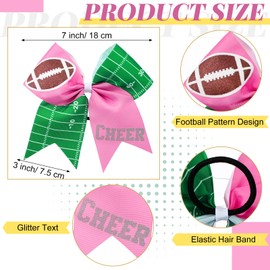 20 Pcs Football Cheer Hair Bows 7" Glitter Cheerleading Bows with Elastic Hair Ties, Sparkly Ponytail Holder for Girls Cheerleaders Football Game Day Cheer Competition School Spirit Events(Pink)