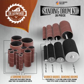 DCT 1/4 Inch Drive Drill Press Sanding Drum Kit - Rubber Sanding Drums (0.5-1.5 Inch) and Spindle Sander Sleeves, 20pc
