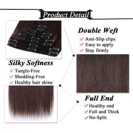 S-noilite Clip in Hair Extensions Human Hair for Women Thick True Double Weft 100% Real Remy Brown Human Hair Full Head 8 Pieces 18 Clips Straight Silky (18 Inch - 140g,Dark Brown (#2))