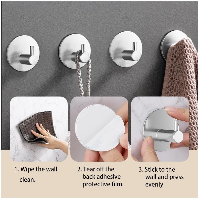 Miliocry 6 Packs Bathroom Towel Hooks, Adhesive Hooks Heavy Duty
